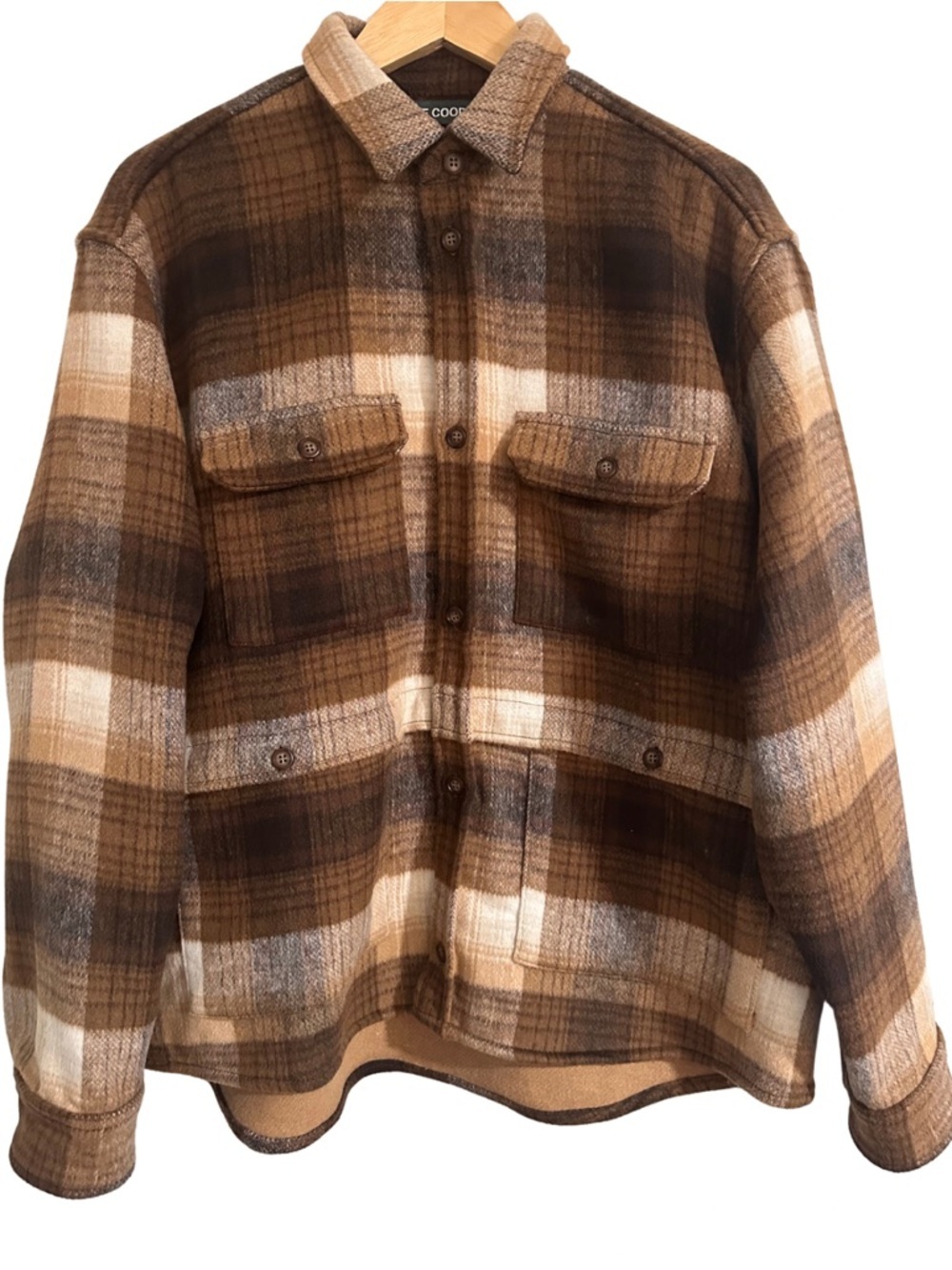 Reese Cooper Brushed Wool Flannel Button Down Shirt Shacket SZ XL USA Made EUC